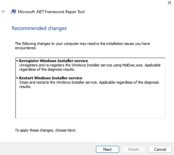 Applying changes suggested by .NET framework repairing tool