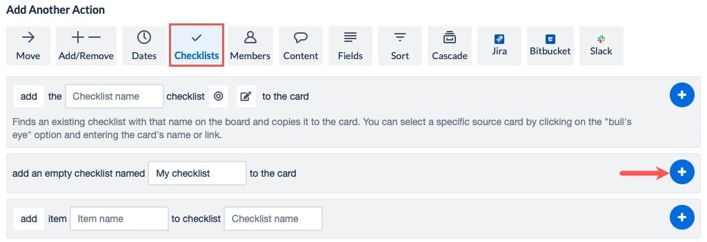 Card Button Checklist action