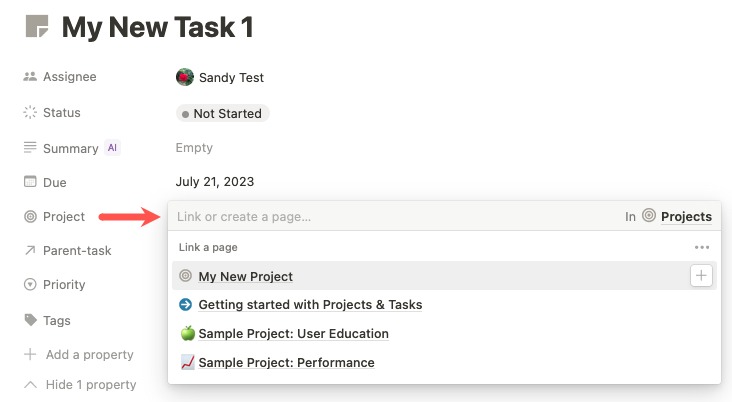 Connect a Project to a Task