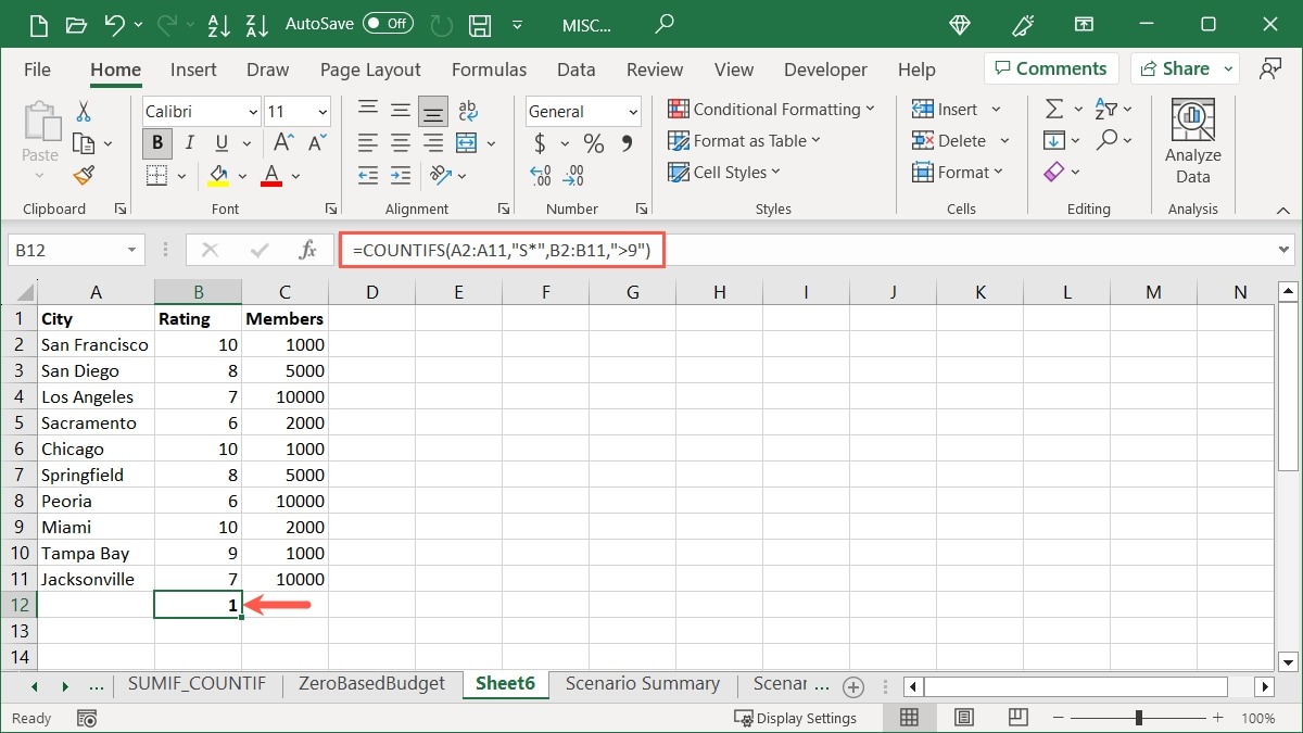 COUNTIFS function using text and Greater Than in Excel
