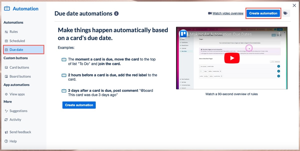 Due Date and Create Automation button