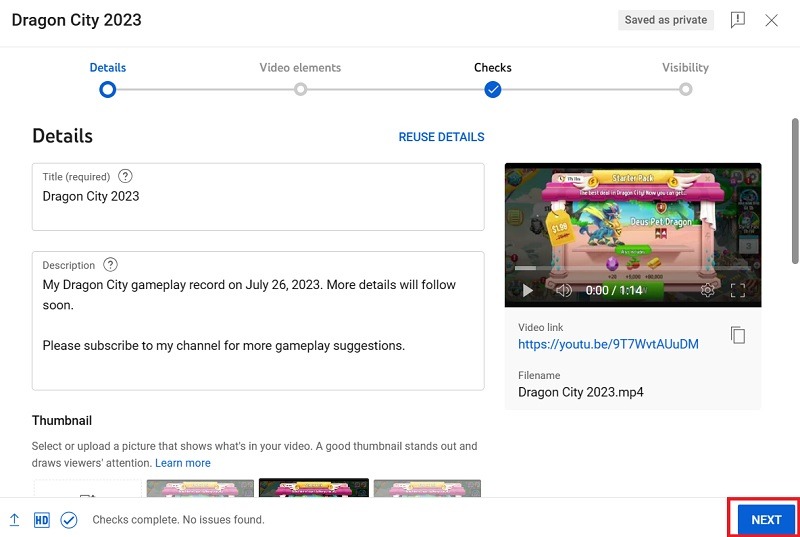 Entering description and details in YouTube Studio's form field for newly uploaded video. 