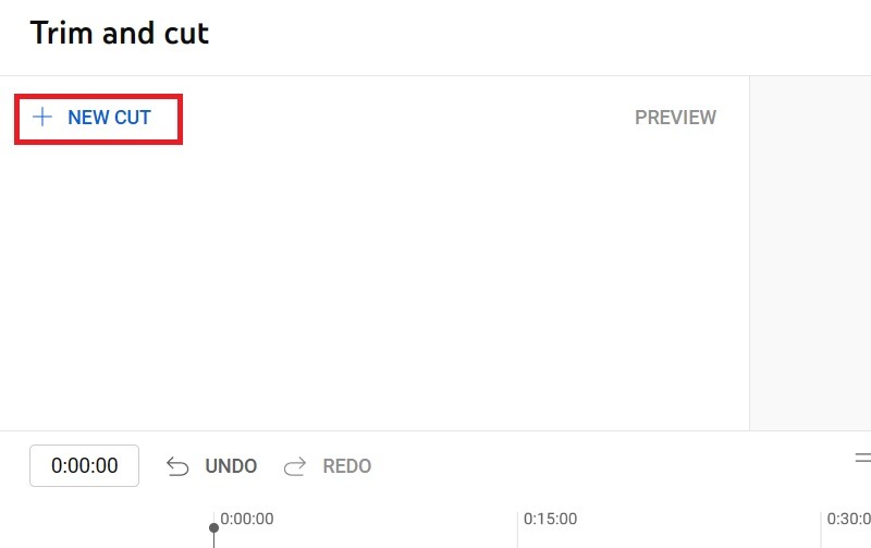 Click "New cut" under "Trim and Cut" in YouTube Studio Video editor. 