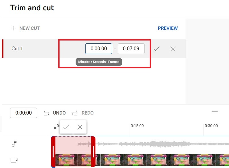 Trim and cut timelines on YouTube Studio's video creator.