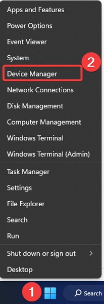 Clicking "Device Manager" from WinX menu.