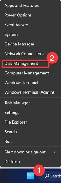 Clicking "Disk Management" from WinX menu.