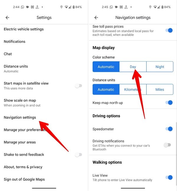 Accessing "Navigation settings" in Google Maps app. 