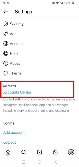 Hide Instagram Mobile Accounts Center