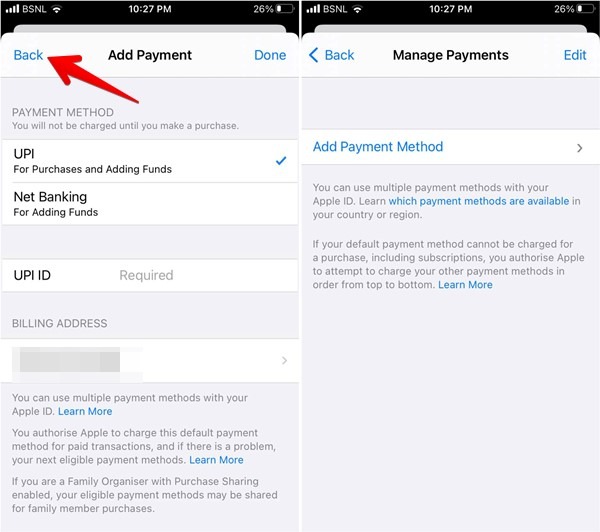 Iphone Manage Payment