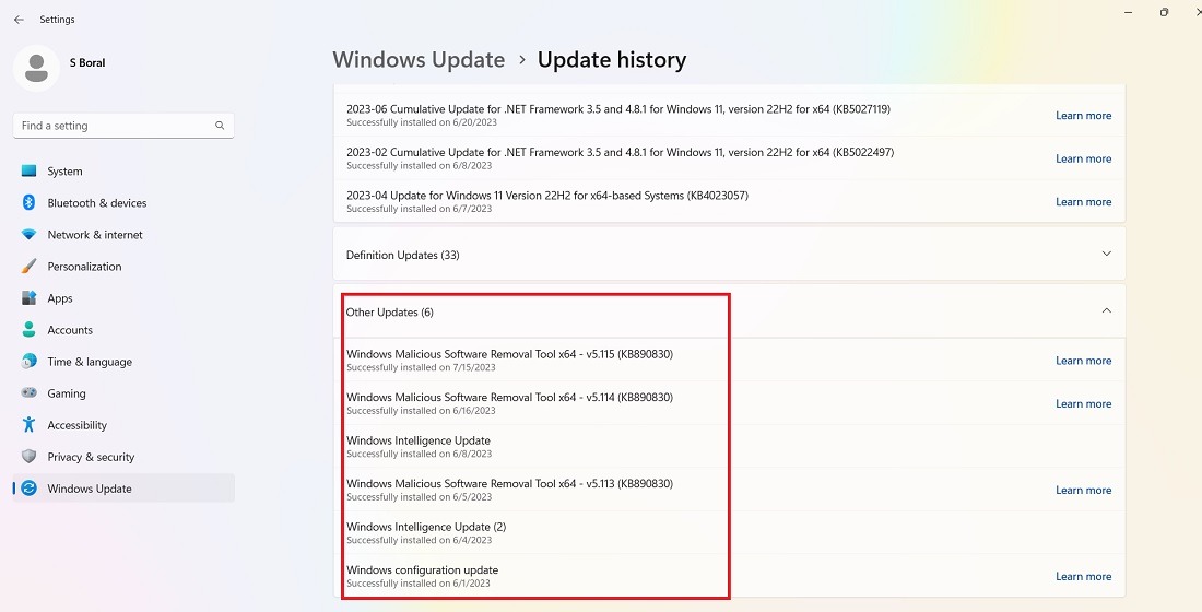 A history of other updates in Windows 11 for July 2023. 