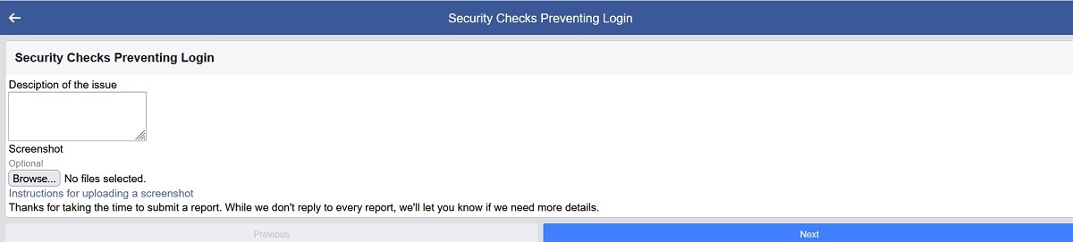 Security Checks Preventing Login page on Facebook. 