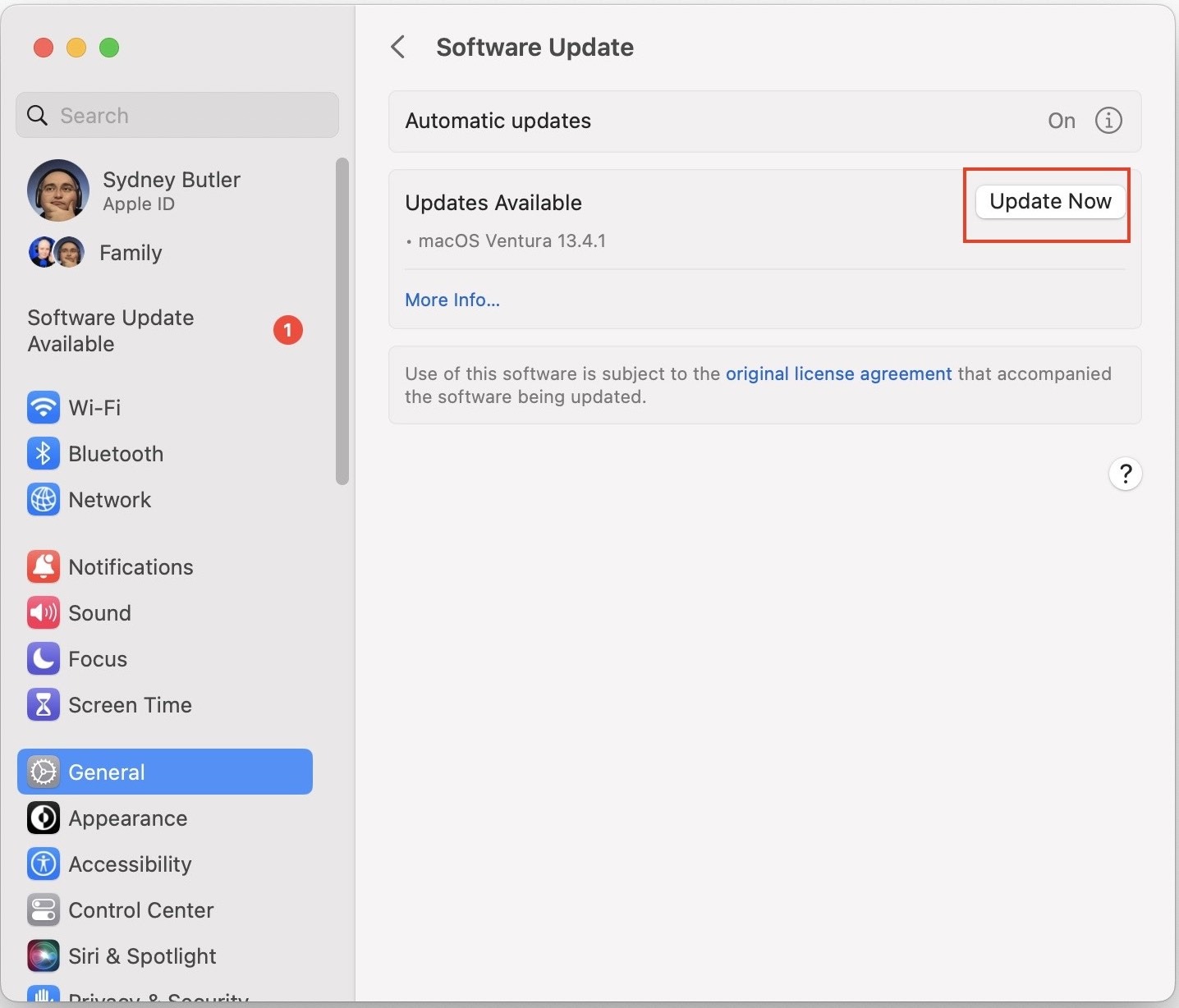 MacOS Update Button