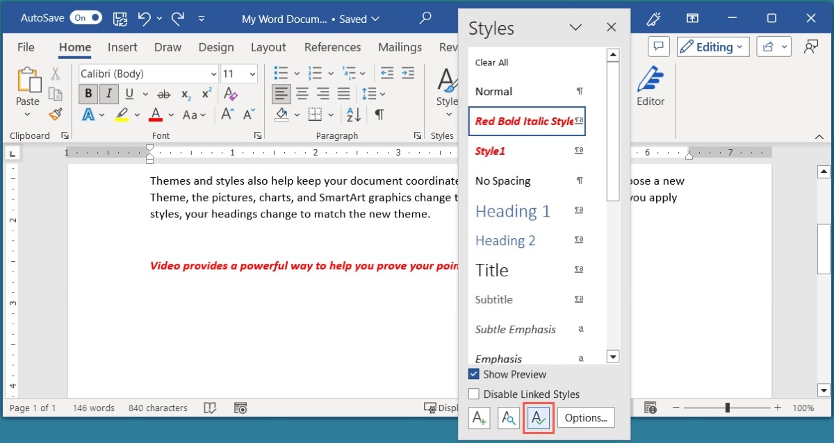 Manage Styles button in Word