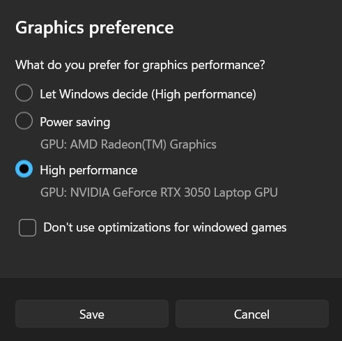 Opting for "High performance" option in Graphics preferences for game. 
