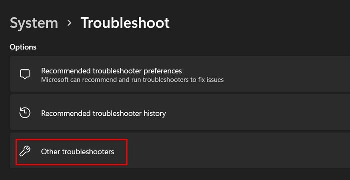 Click on the Other troubleshooter option.