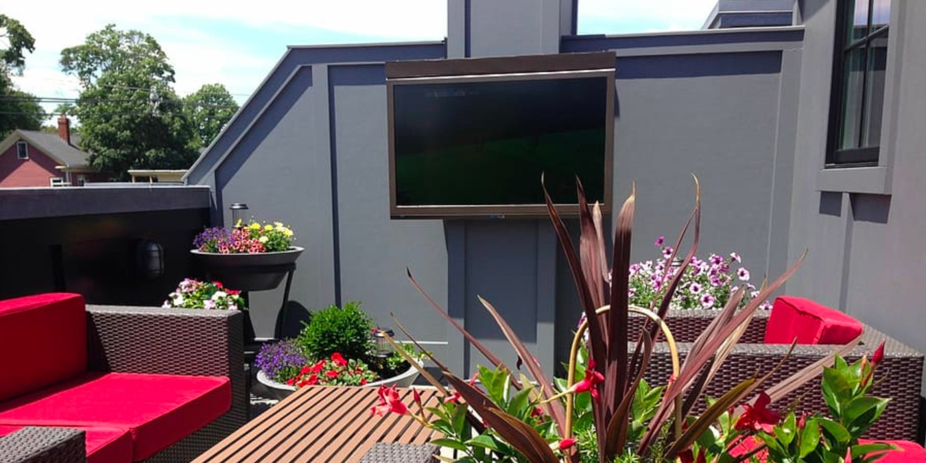 Outdoor Television on Back Patio in Mostly Sun