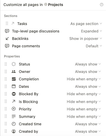Customize All Page options