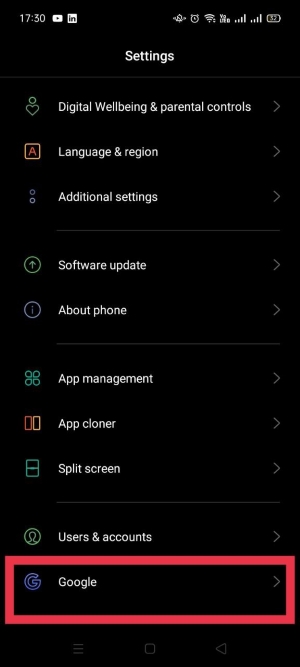 Tapping on "Google" section in Android Settings.
