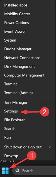 Right Click On Start Menu And Select Setting 2