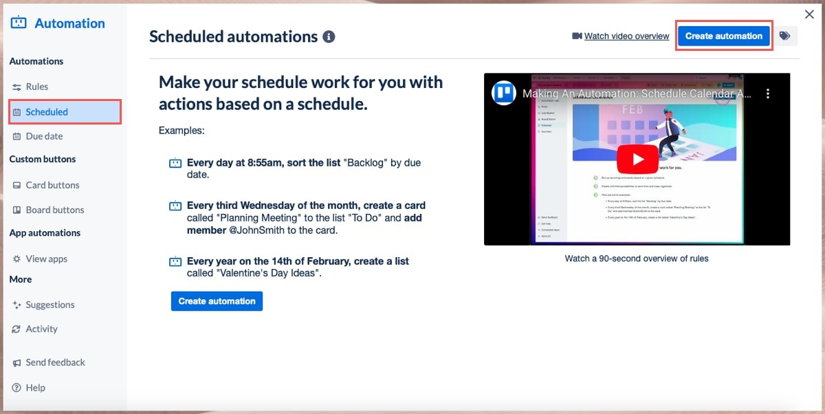 Scheduled on the Automation screen