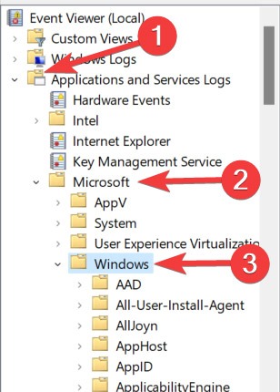 Steps To Go Applications And Service Logs Then Go To Microsoft Then Go To Windows