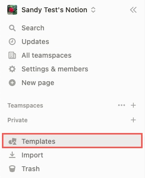 Templates in the Notion sidebar