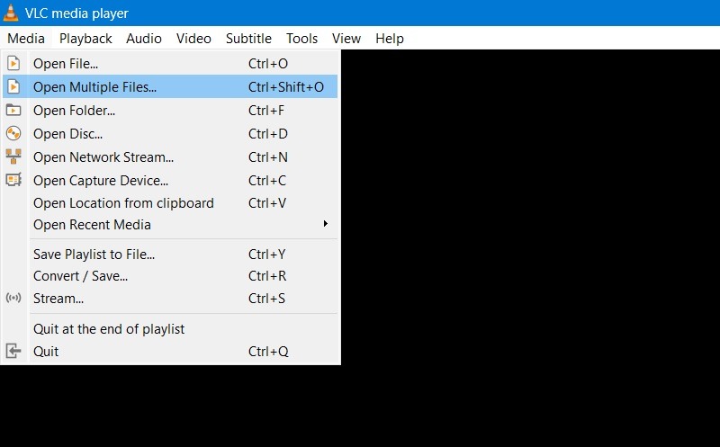 Open Multiple Files using Media menu in VLC Media Player. 