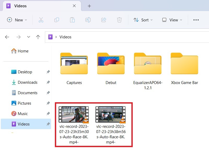 VLC trimmed video recordings saved in Videos folder of Windows PC. 