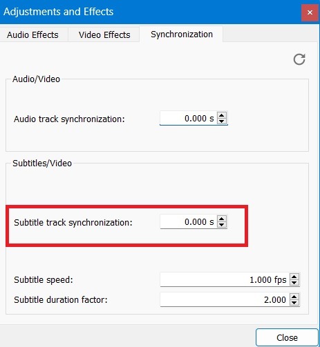 Subtitle track synchronization in VLC Media Player. 