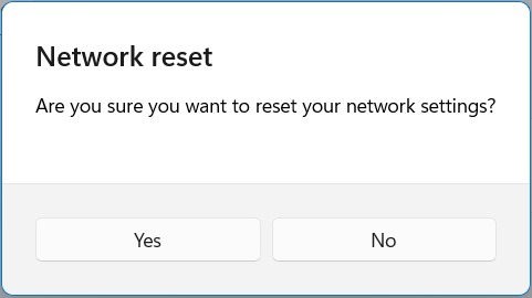 Confirm network reset pop-up.