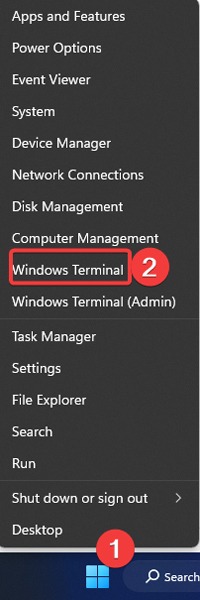 Clicking on "Windows Terminal" from WinX menu.