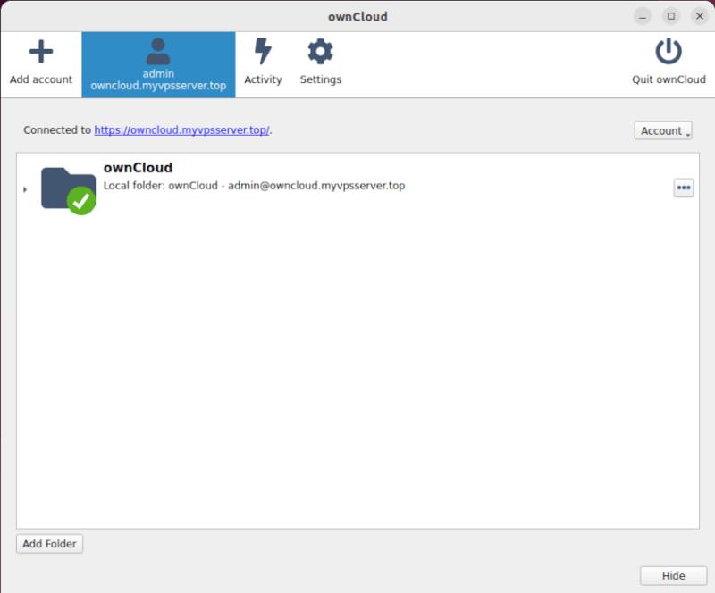 A screenshot of the ownCloud desktop client.